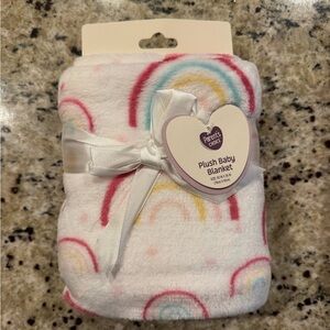 Parents' Choice Plush Baby Blanket NWT - White with Pink & Pastel Rainbow